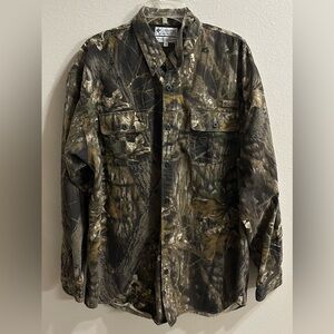 Columbia Mens Button Up Shirt Size XXL Mossy Oak Camo Hunting Flannel Outdoor